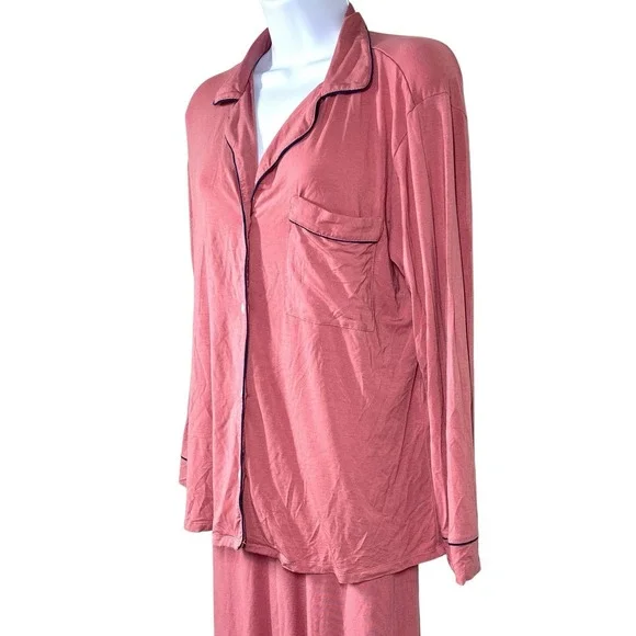 Eberjey Gisele TENCEL Modal Pajama Set Sz S Berry/Navy Buttery Soft Relax Lounge - Picture 4 of 6